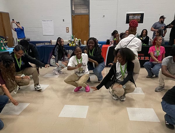 students doing movement activity