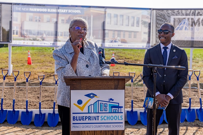 Senator Joanne C. Benson and Delegate Jazz Lewis spoke at the groundbreaking ceremony for Fairwood Elementary