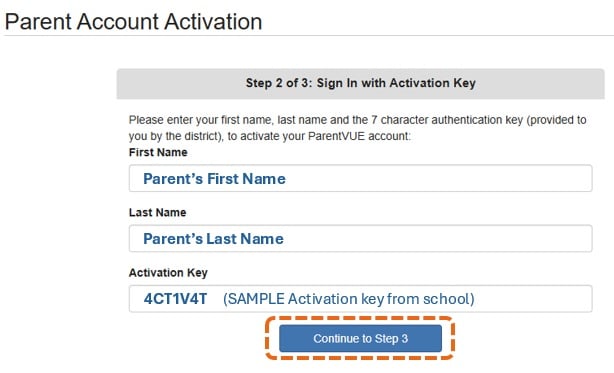 ParentVUE-activate-using-key-code-Step-2-enter-parent-name-activation-key