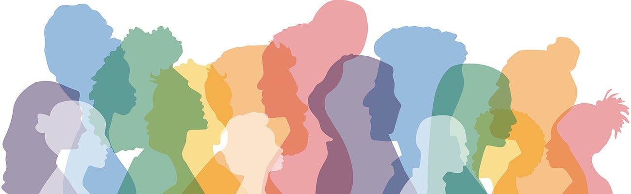 colorful silhouettes of people in a group